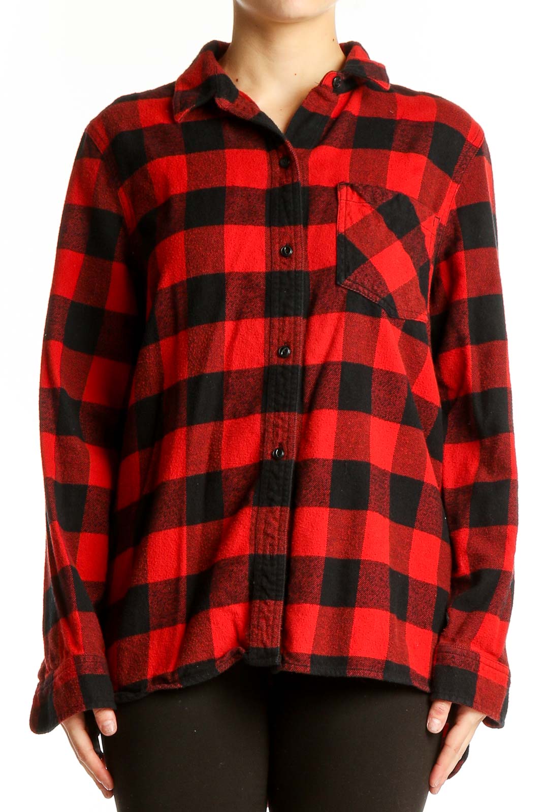 Red and Black Buffalo Check Flannel Shirt Front