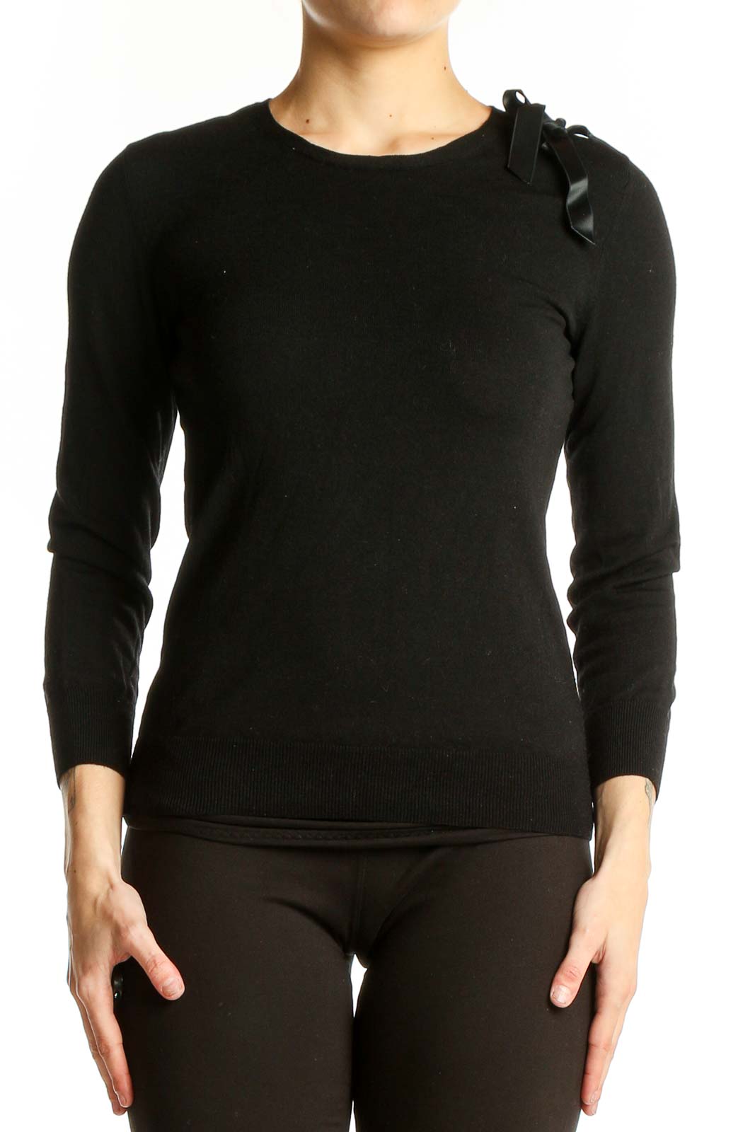 Black Nylon-Wool Blend Sweater Front