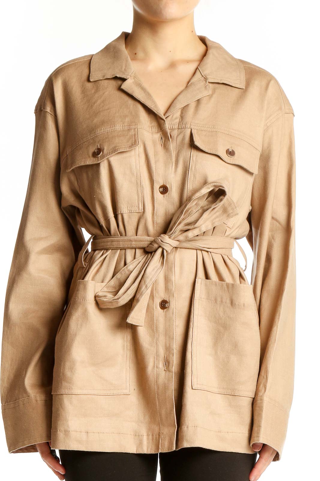 Beige Belted Safari Jacket Front