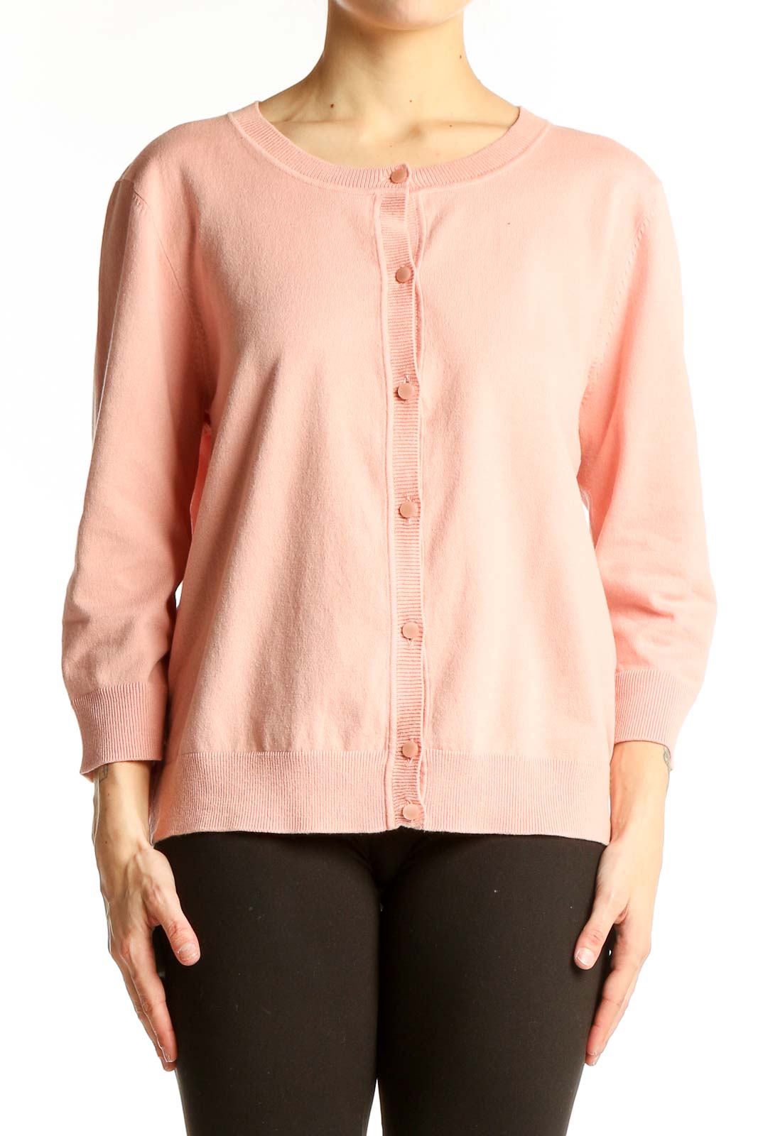Pink Pima Cotton Button-Up Cardigan Front