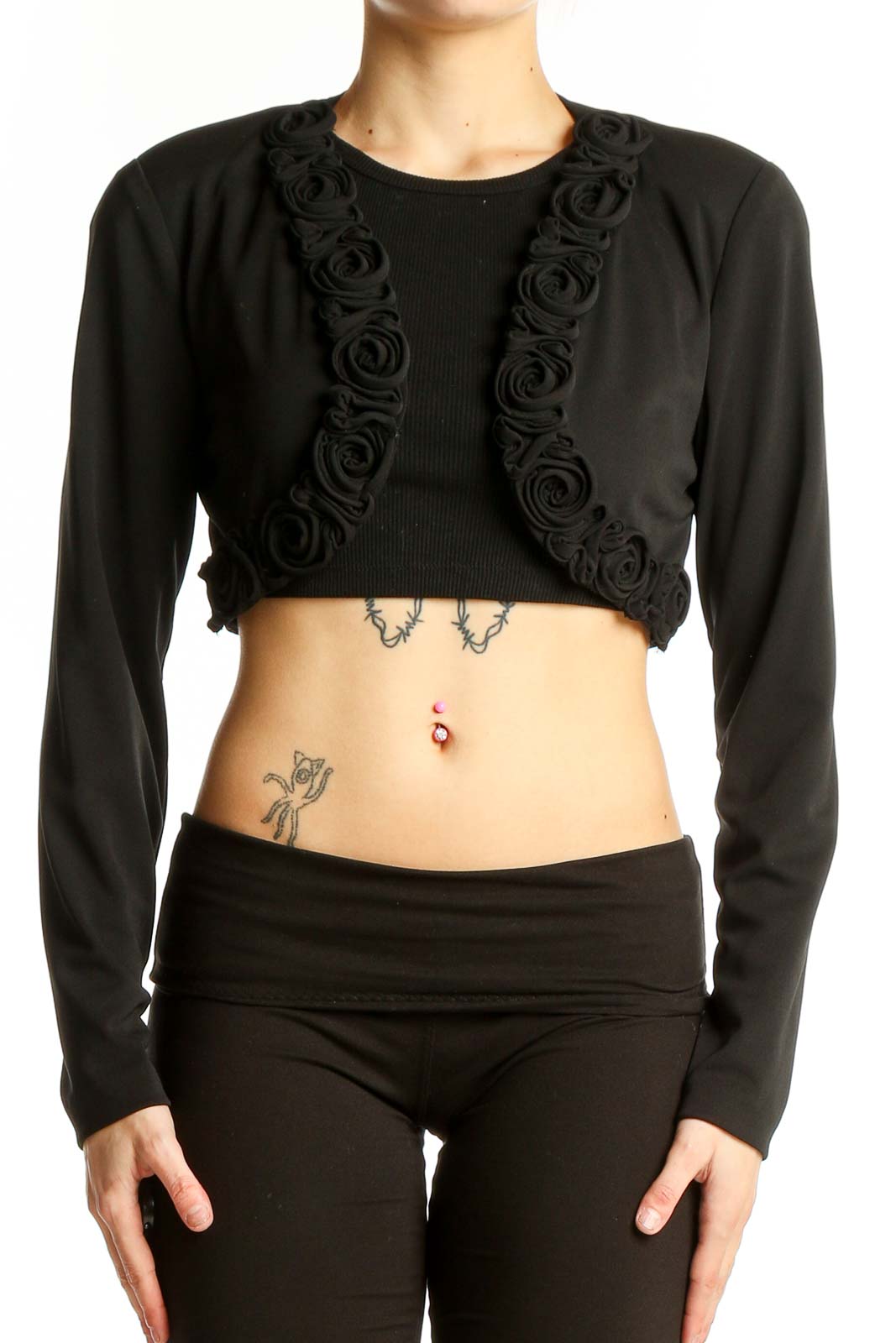 Black Floral Embellished Cropped Bolero Front