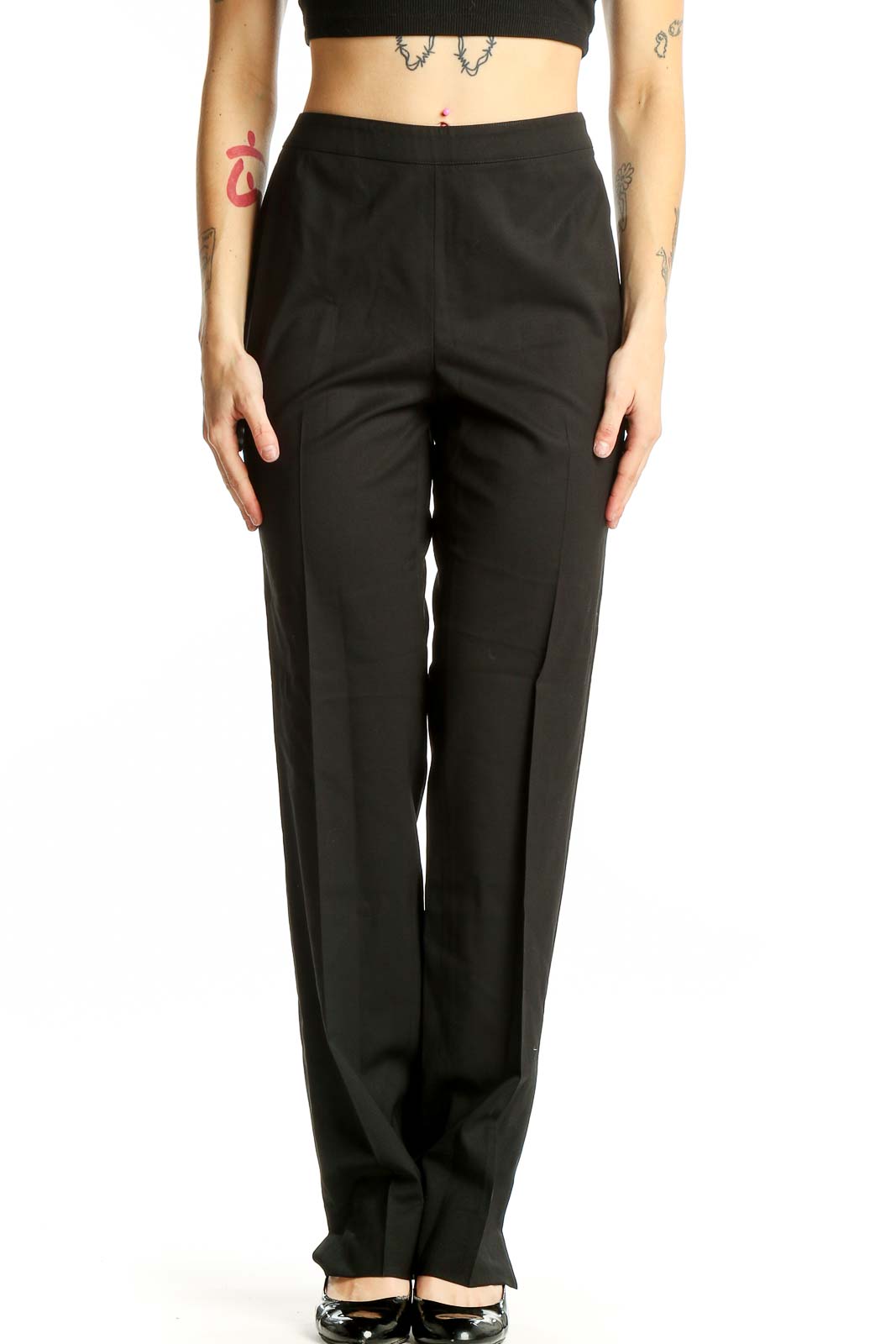 Black Classic Straight-Leg Trousers Front