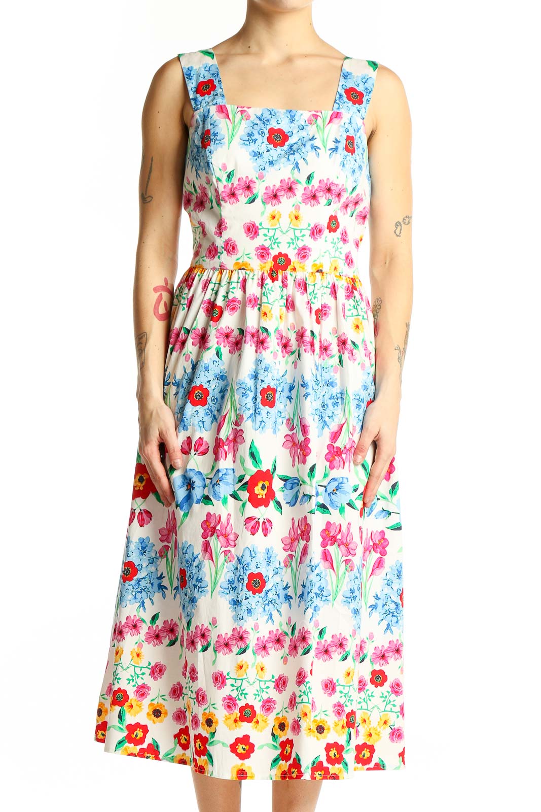 Multicolor Floral Print Midi Dress Front