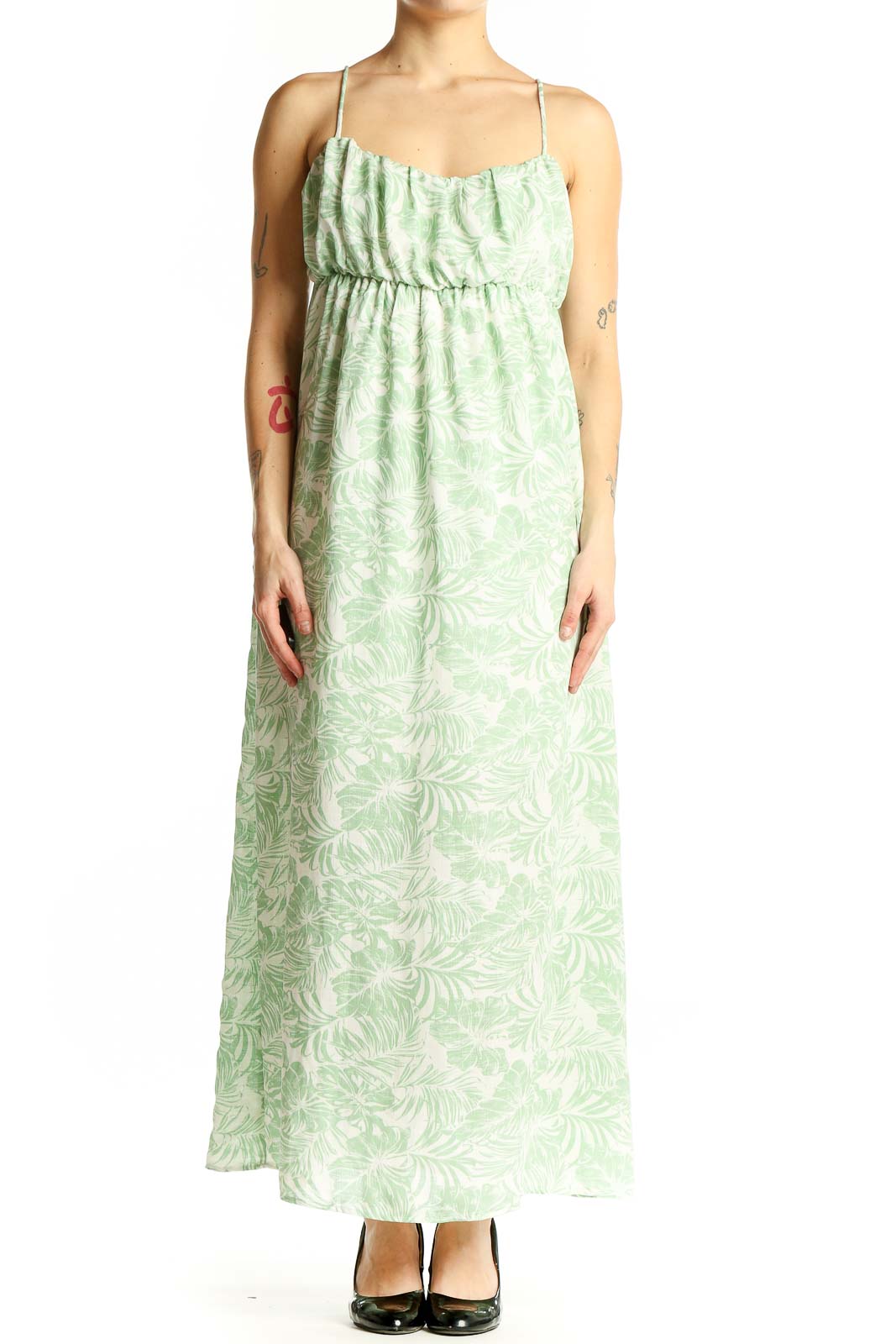 Mint Green Floral Maxi Dress Front