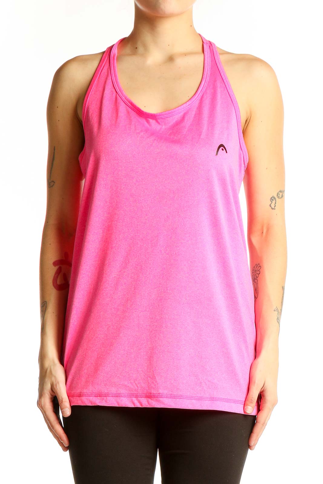 Pink Polyester Racerback Tank Top Front
