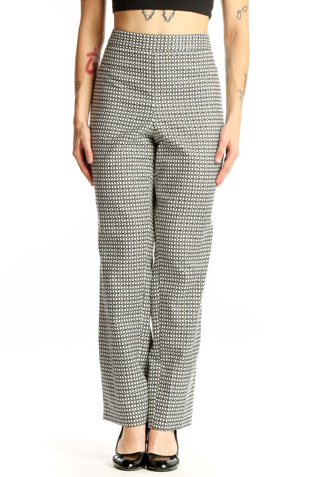 Black and White Geometric Print Pants Front