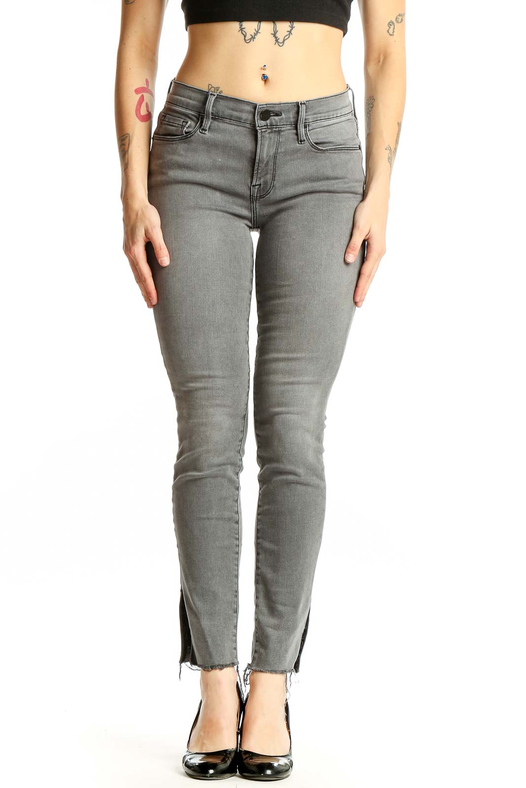 Gray Skinny Jeans with Ankle Slits Front