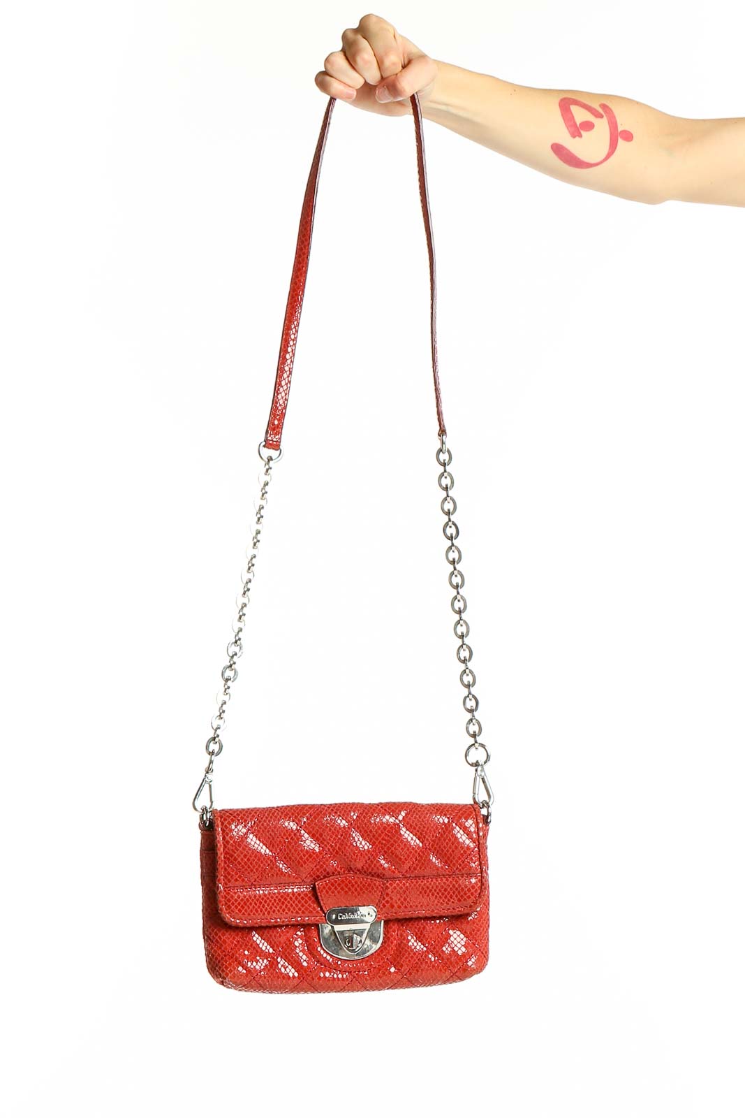 Red Quilted Chain Strap Crossbody Bag Front