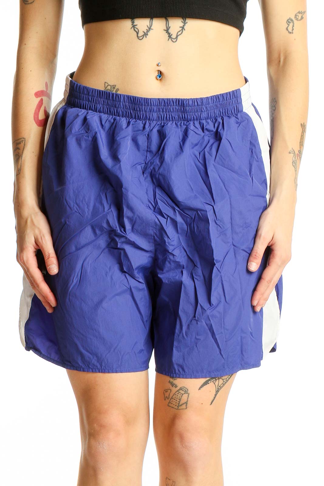 Blue Nylon Athletic Shorts Front
