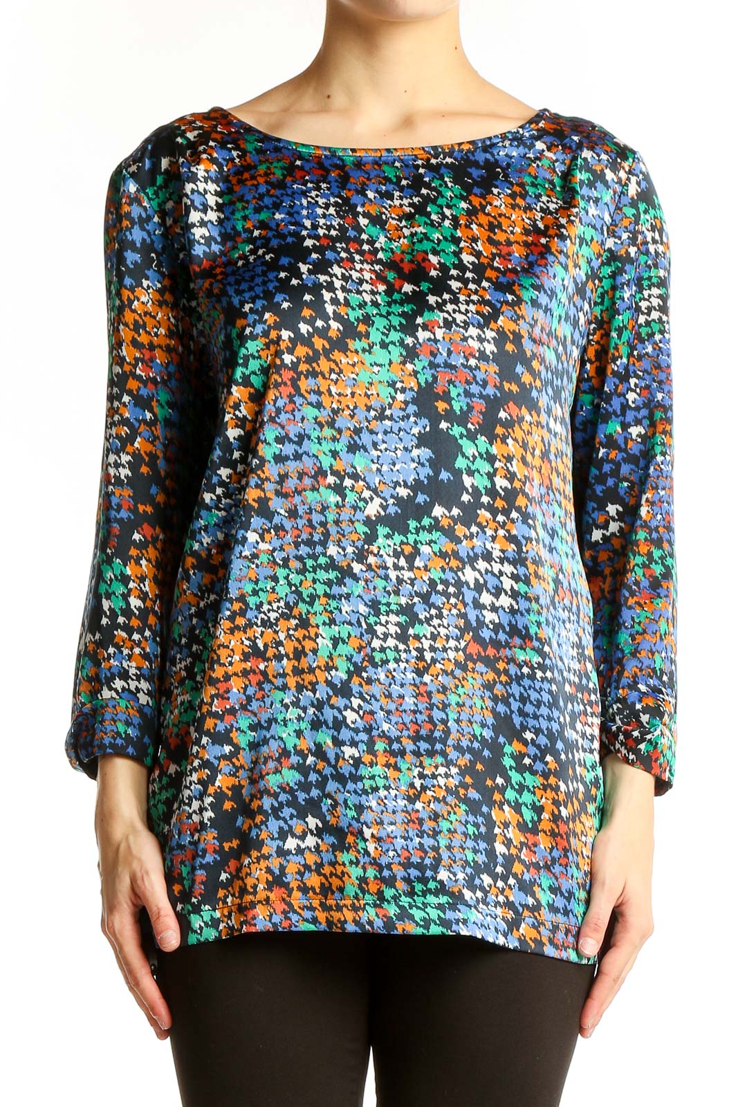 Multicolor Patterned Long Sleeve Blouse Front