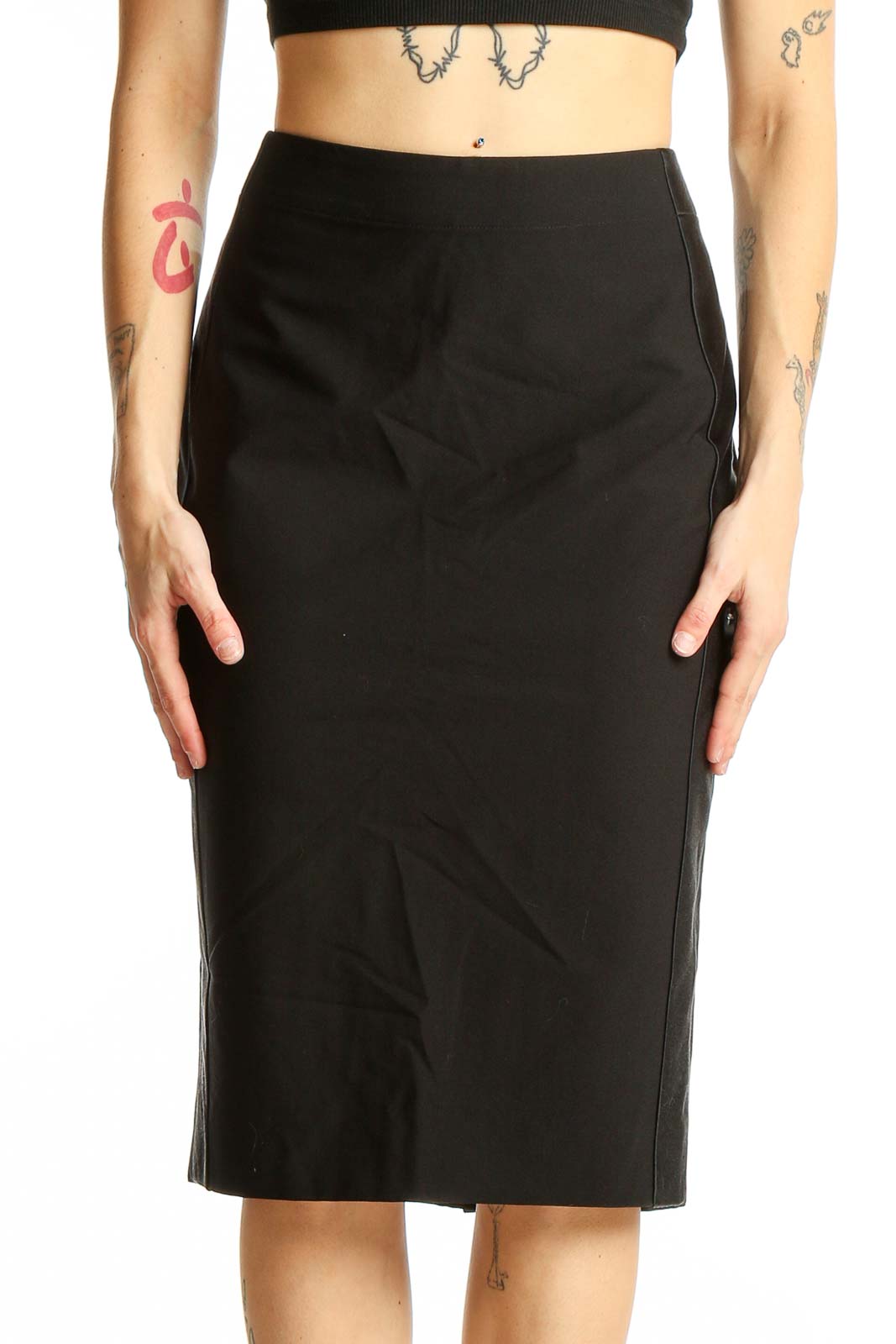 Black Wool Blend Pencil Skirt Front