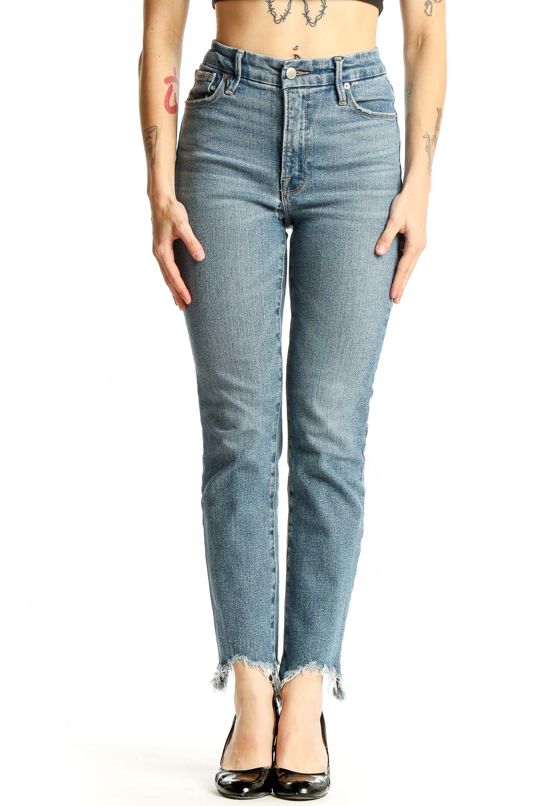 Light Blue Distressed High-Rise Skinny Jeans Front
