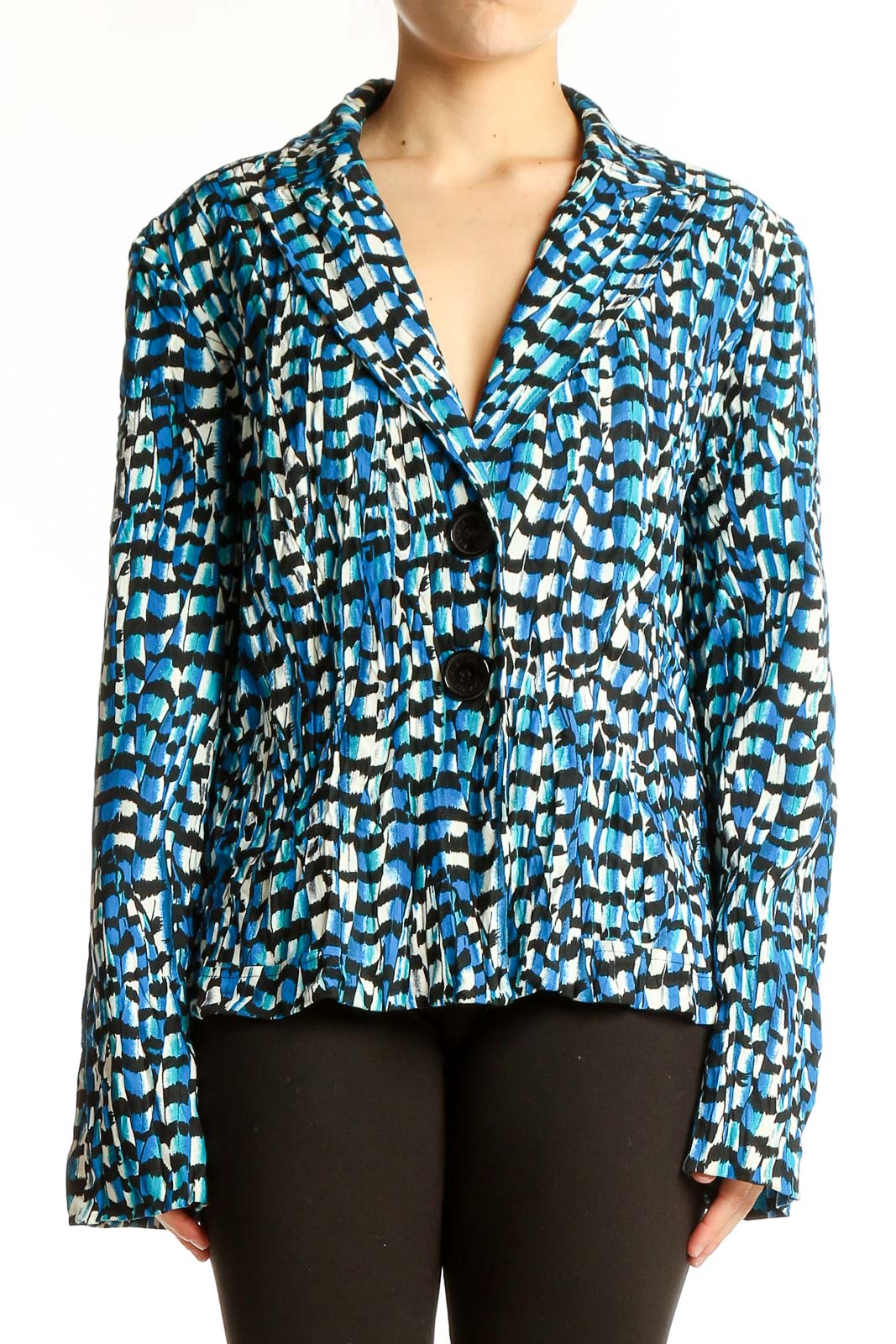 Blue Abstract Print Polyester Jacket Front