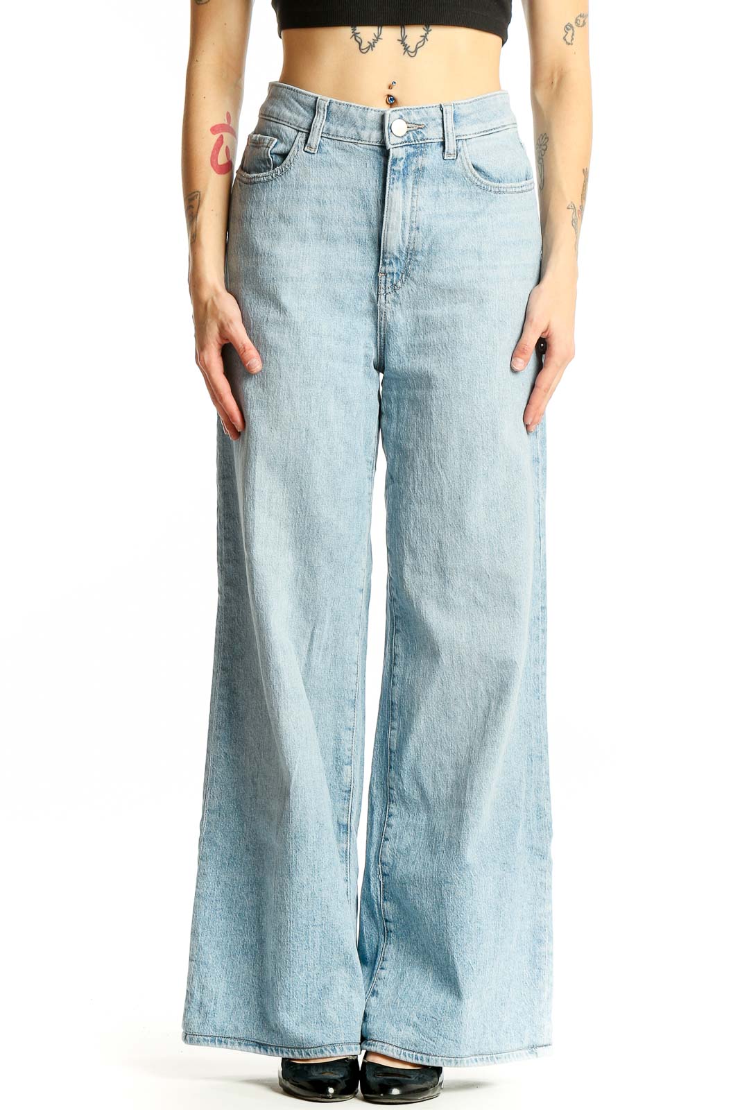 Light Blue Wide-Leg Denim Jeans Front