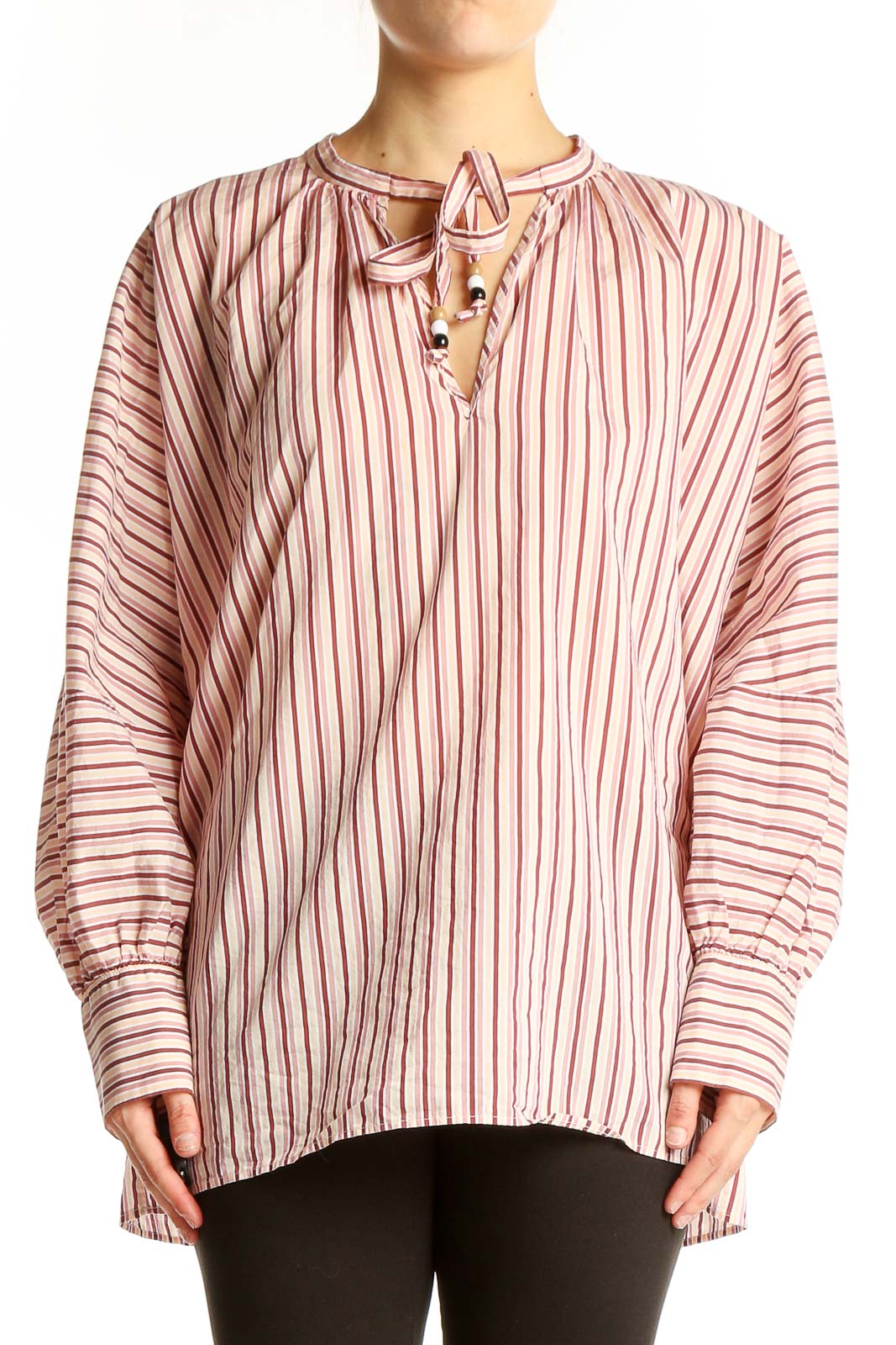 Pink Striped Oversized Blouse Front