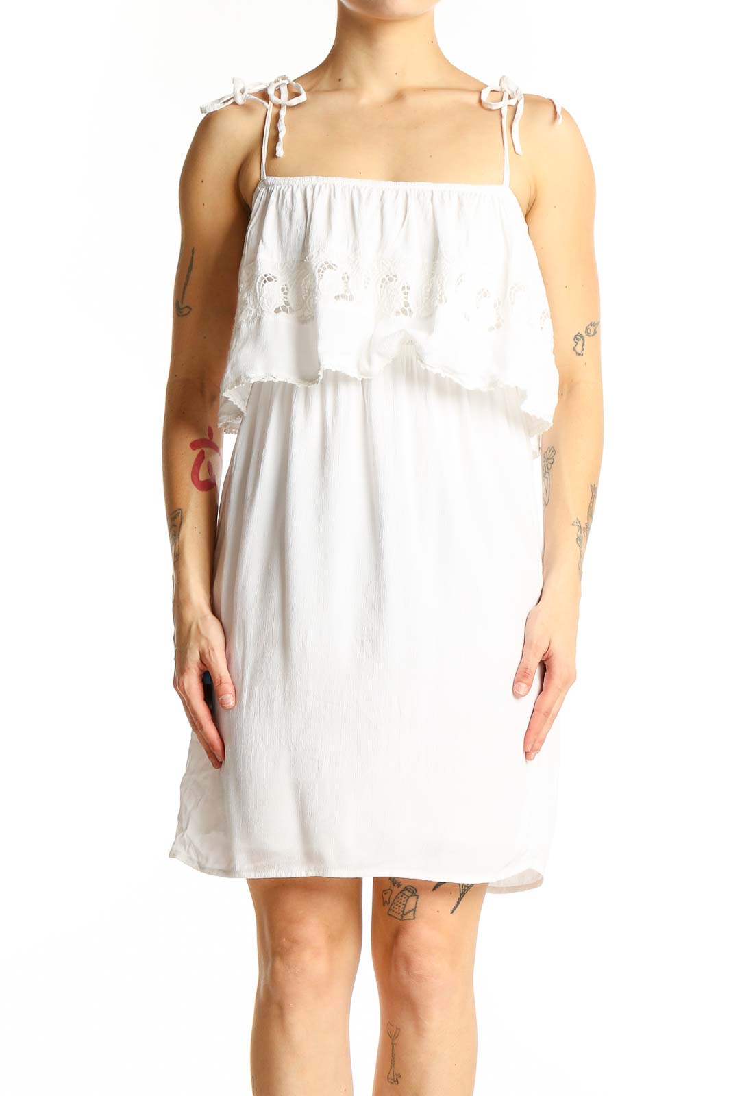 White Cotton Tiered Ruffle Sundress Front