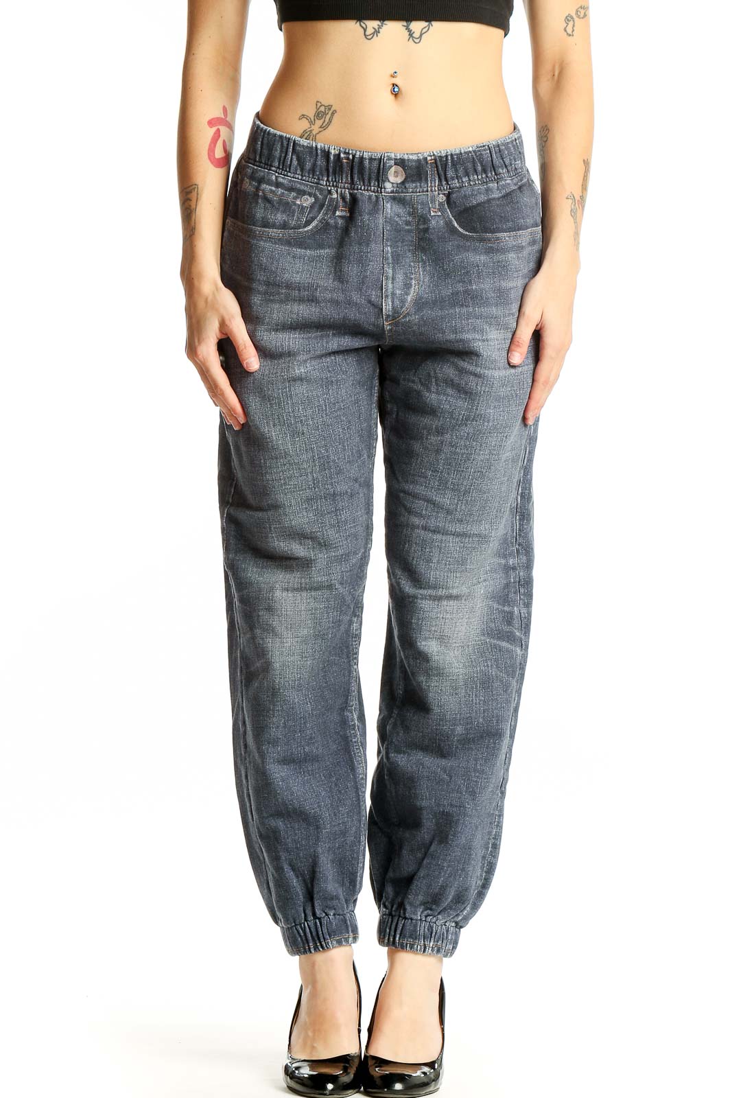 Blue Denim Jogger Pants Front
