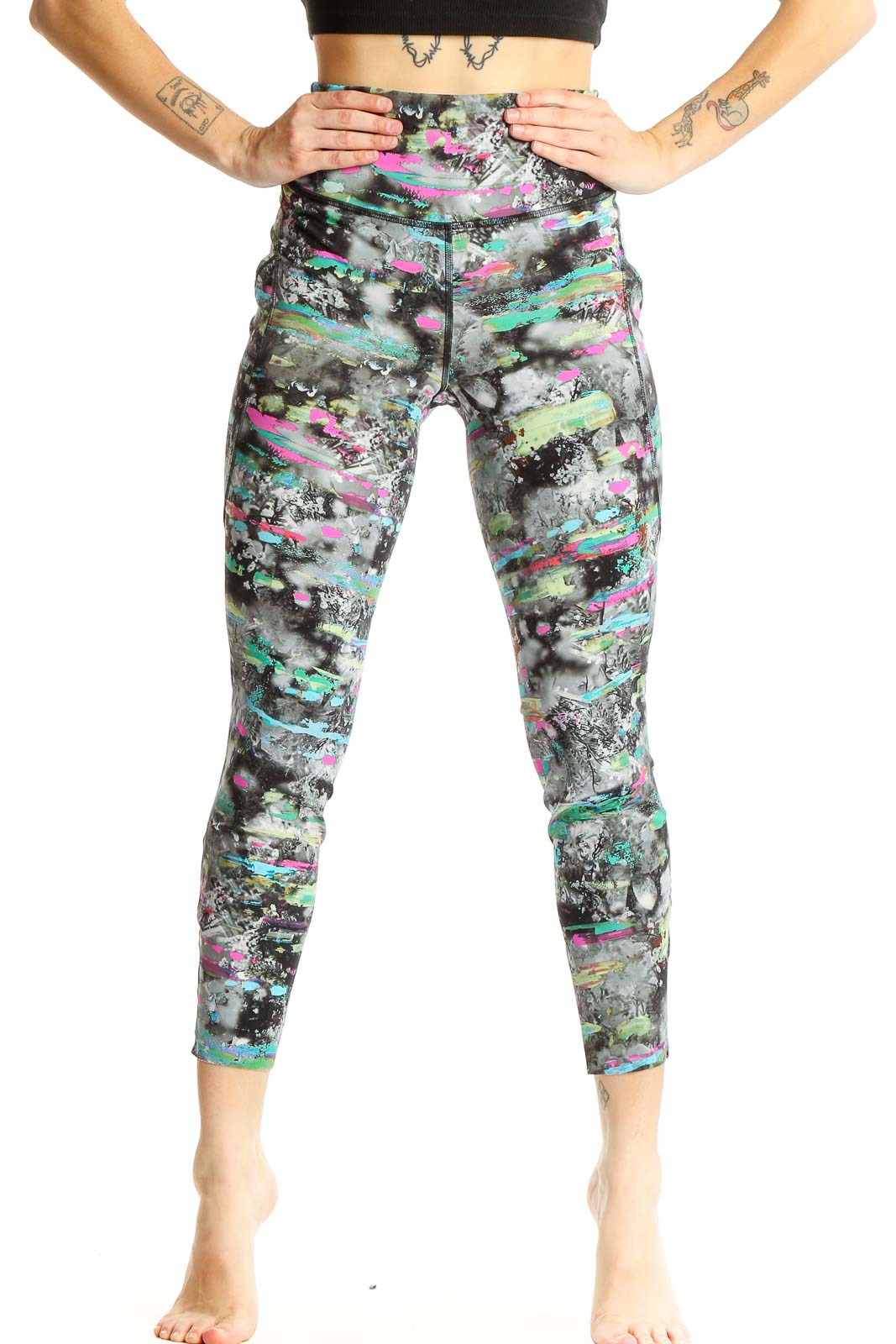 Multicolor Abstract Print Activewear Leggings Front