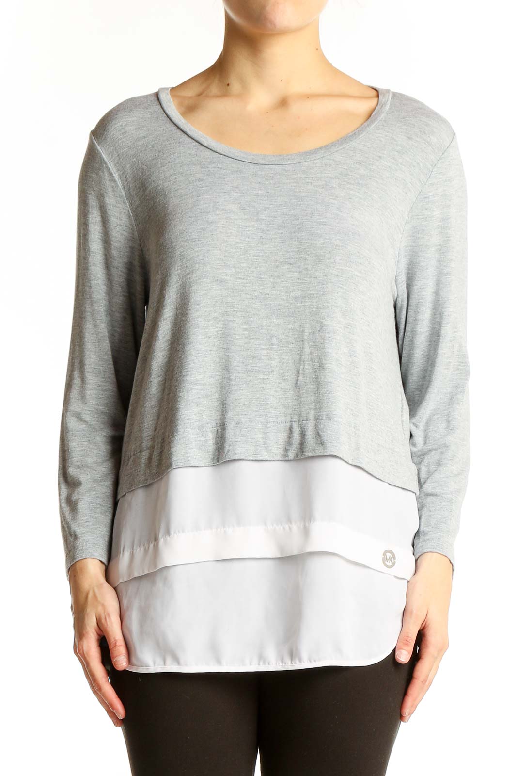 Gray Layered Long Sleeve Top Front
