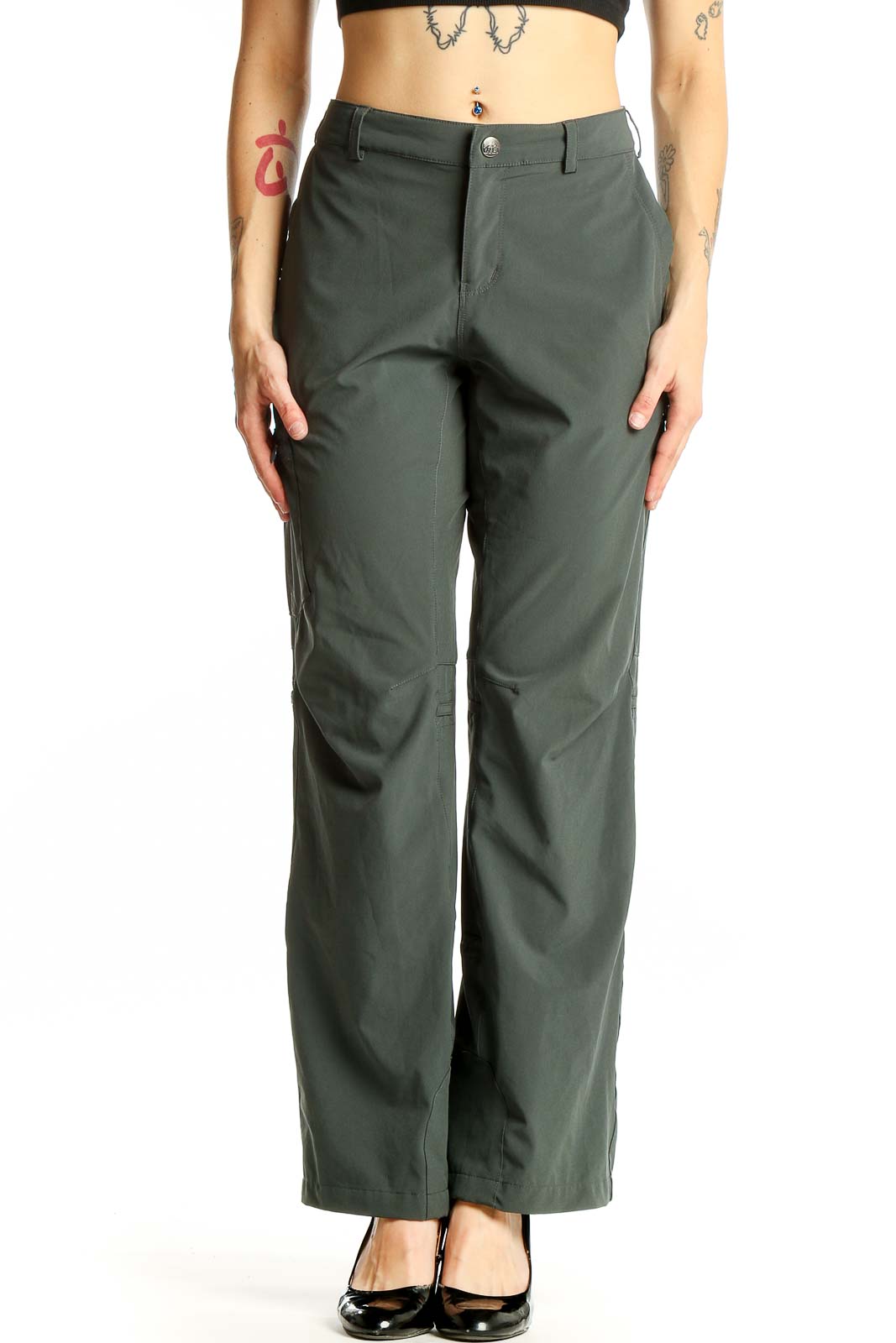 Olive Green Polyester Blend Hiking Pants Front