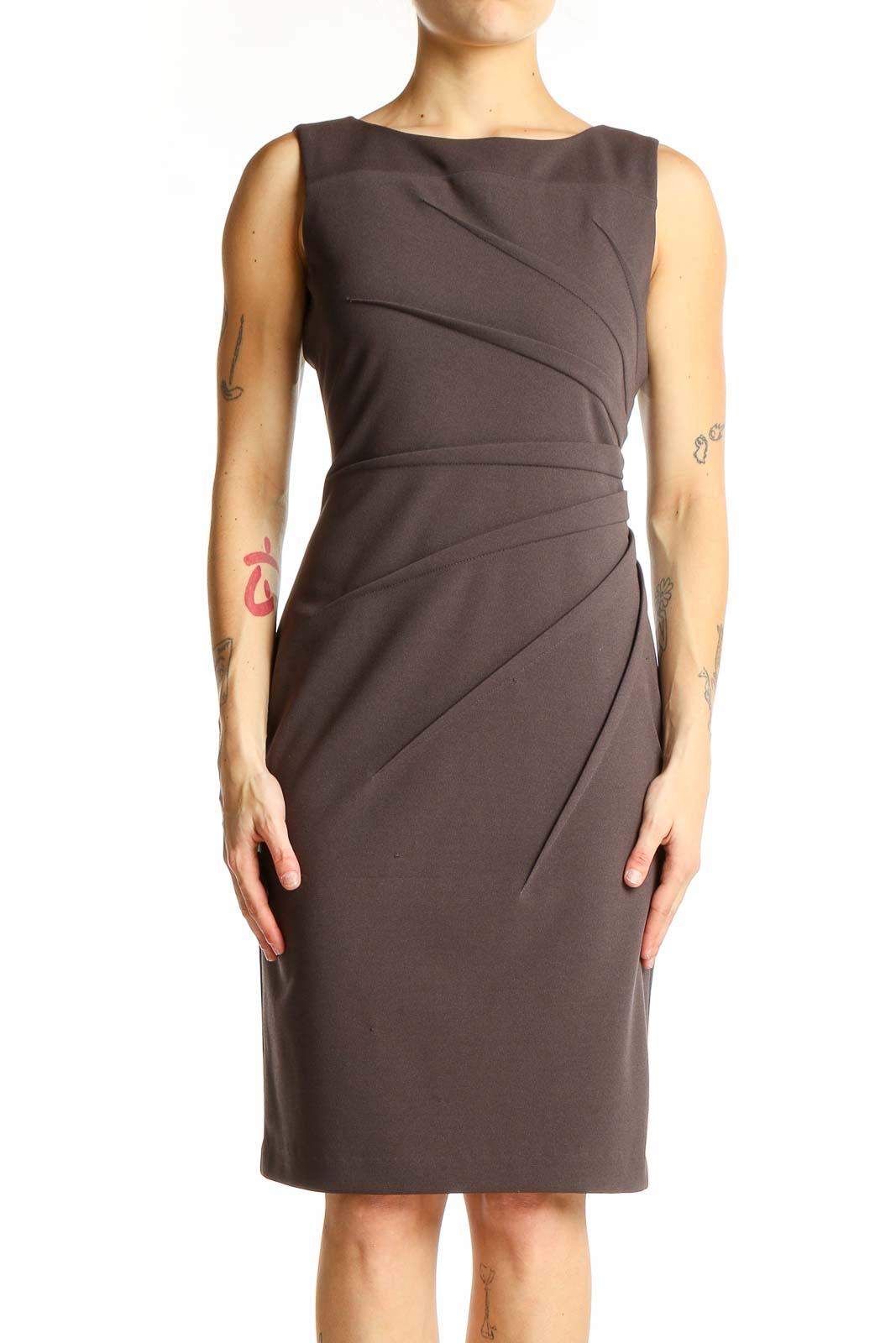 Brown Sleeveless Sheath Dress Front