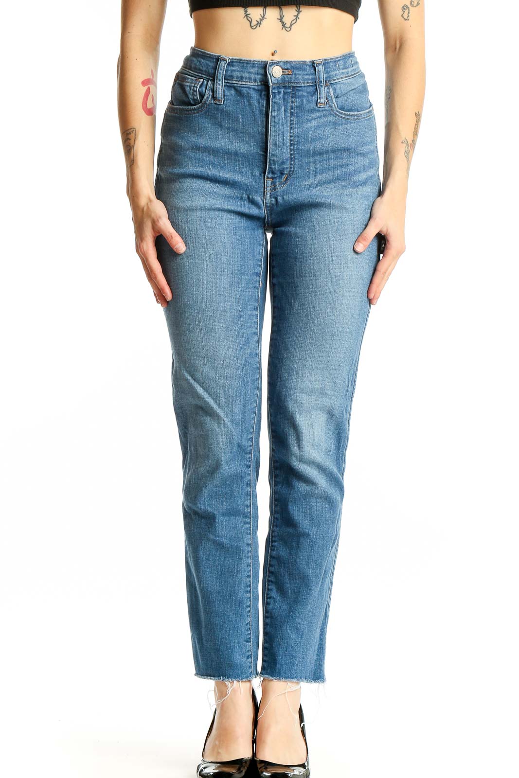 Blue High-Rise Straight-Leg Denim Jeans Front