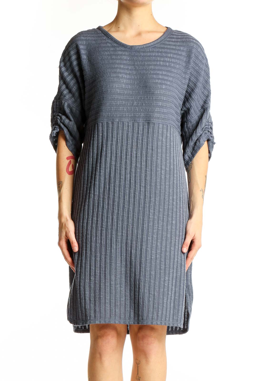 Gray Ribbed Knit Dress Front