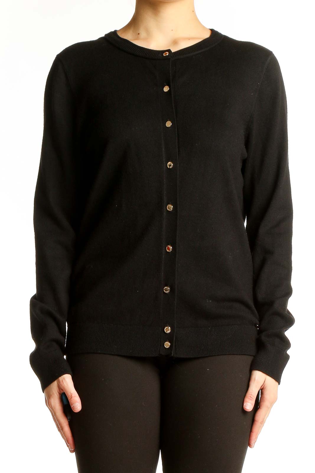Black Button-Up Cardigan Sweater Front