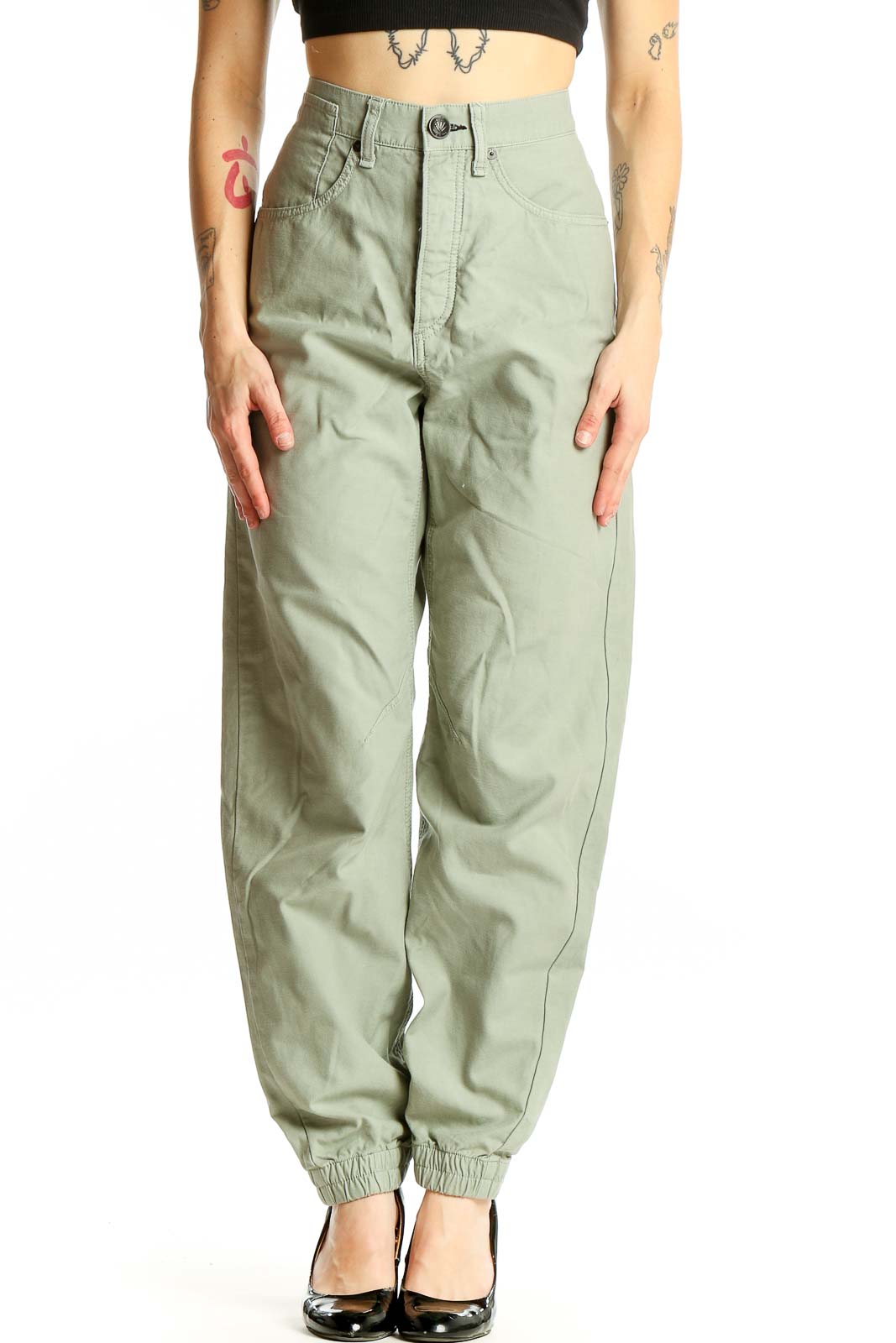 Sage Green Cotton Jogger Pants Front