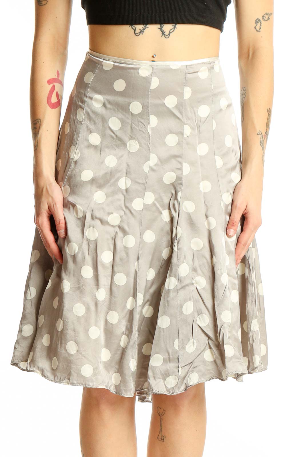 Gray Polka Dot Silk Skirt Front