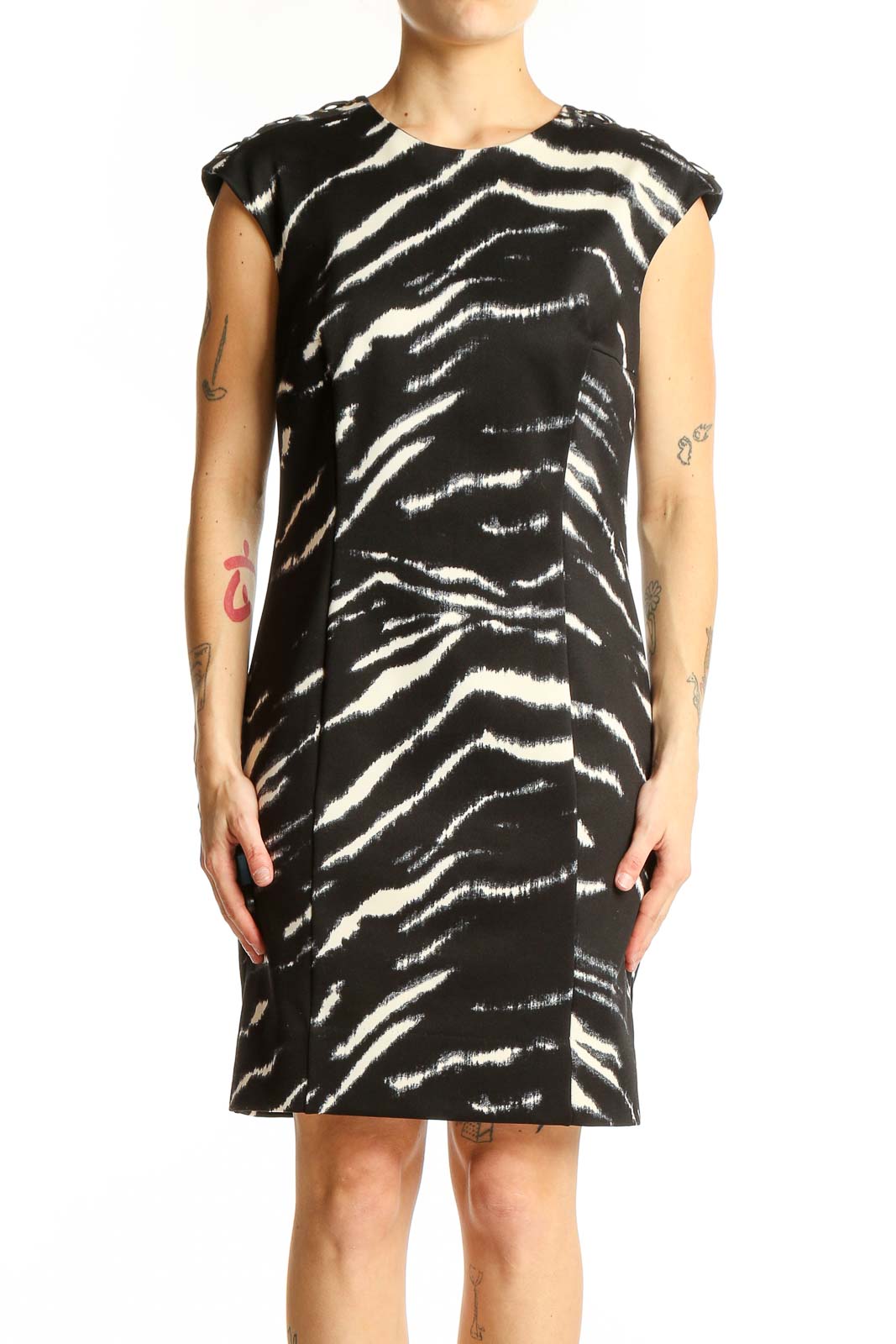 Black and White Zebra Print Sheath Dress Front