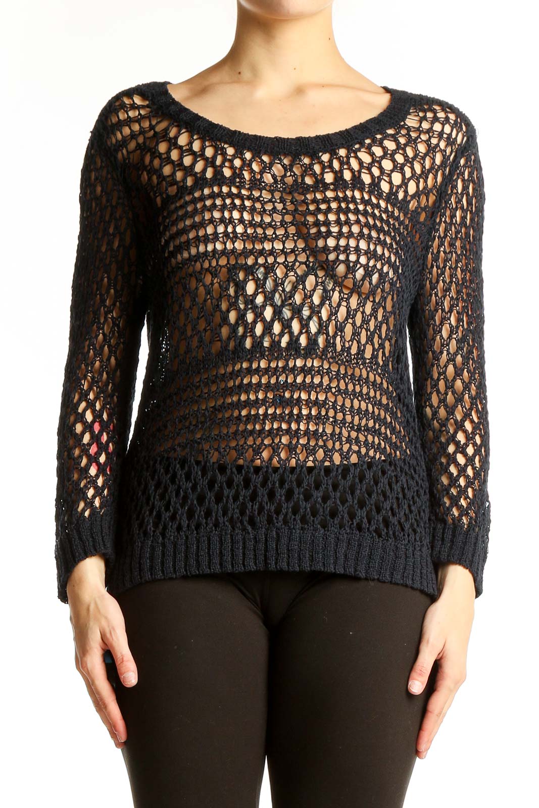 Black Open Knit Sweater Front