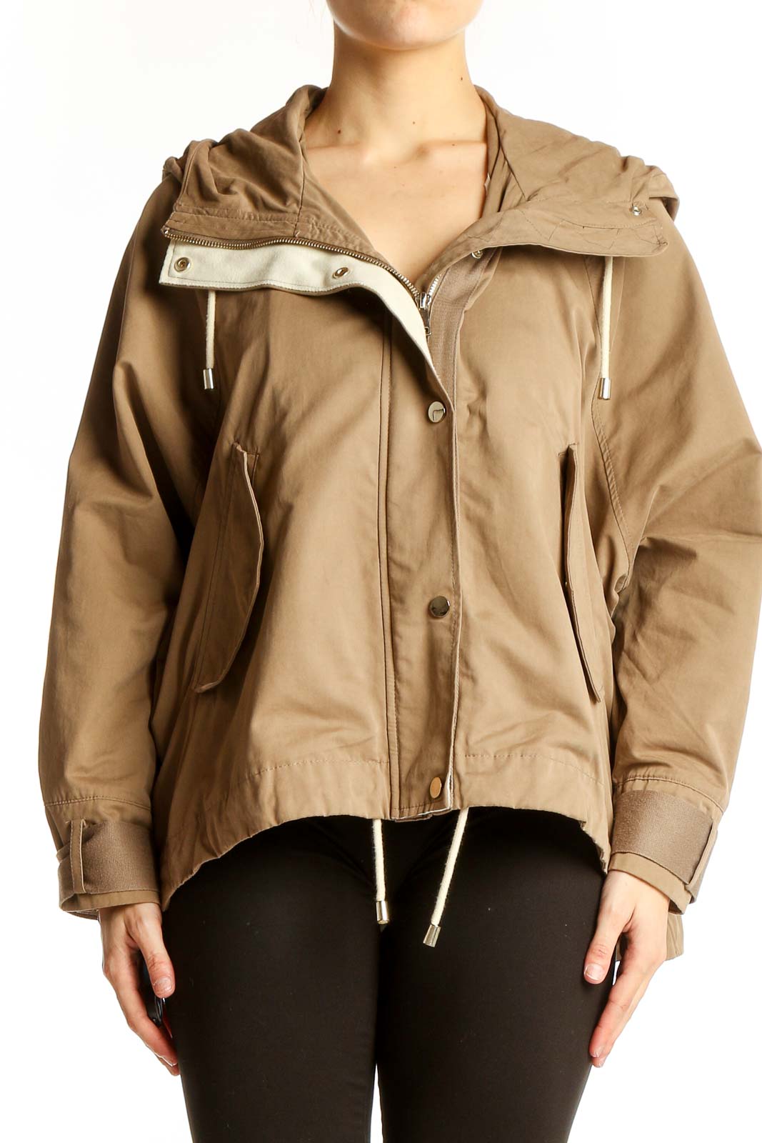 Beige Hooded Utility Jacket Front