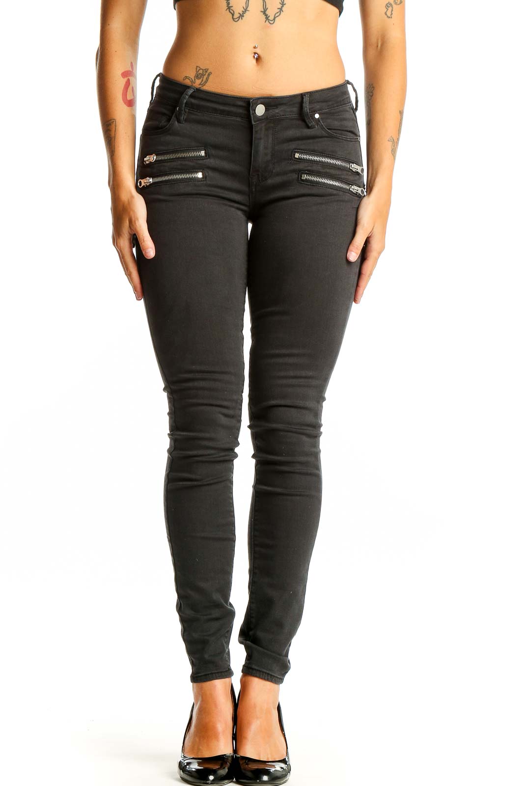 Black Edgy Skinny Jeans with Zippers Front