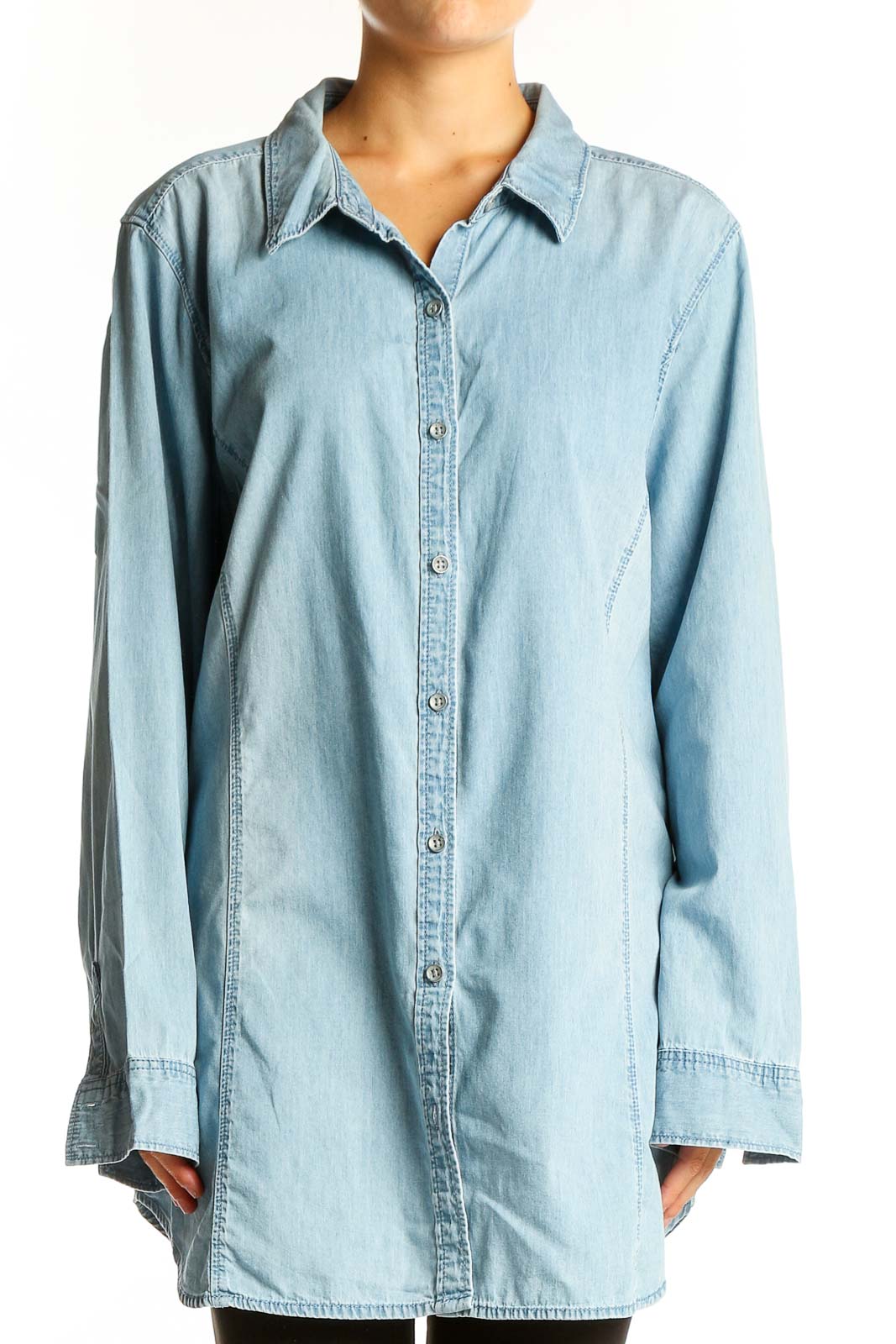 Light Blue Oversized Cotton Button-Down Shirt Front