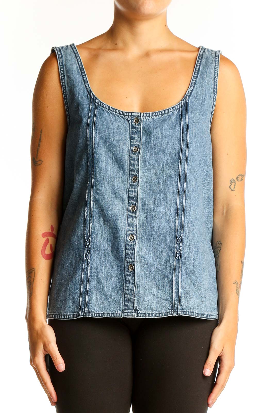 Light Blue Denim Button-Front Tank Top Front