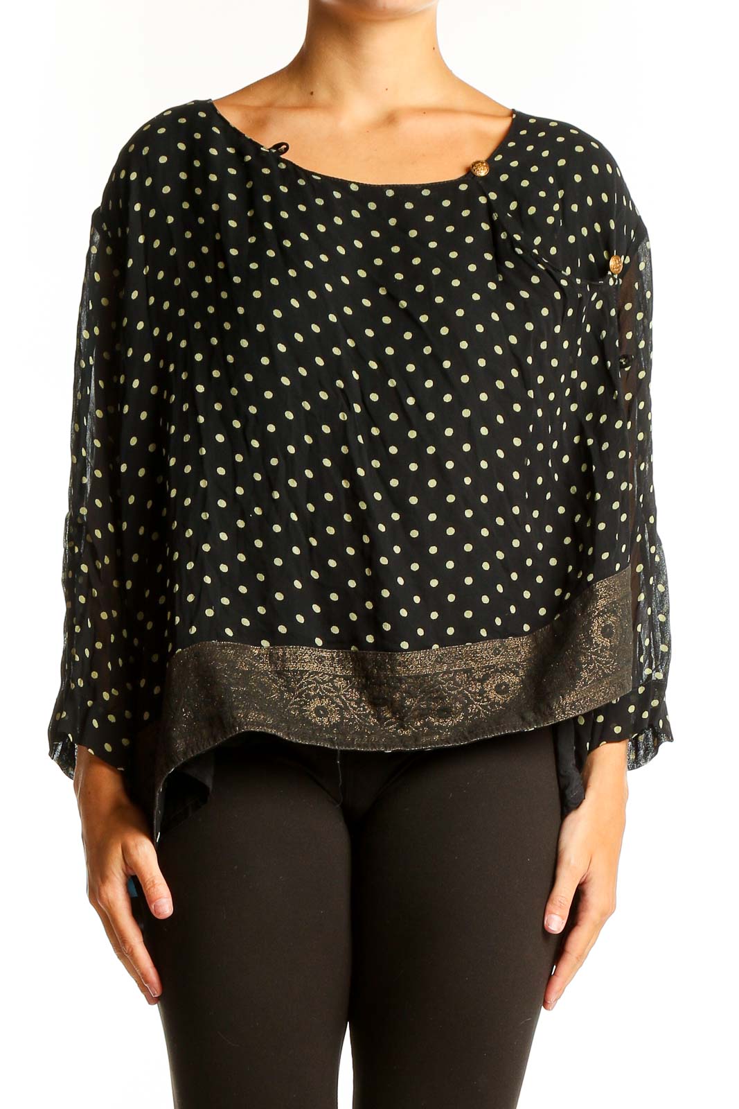 Black Polka Dot Rayon Blouse Front