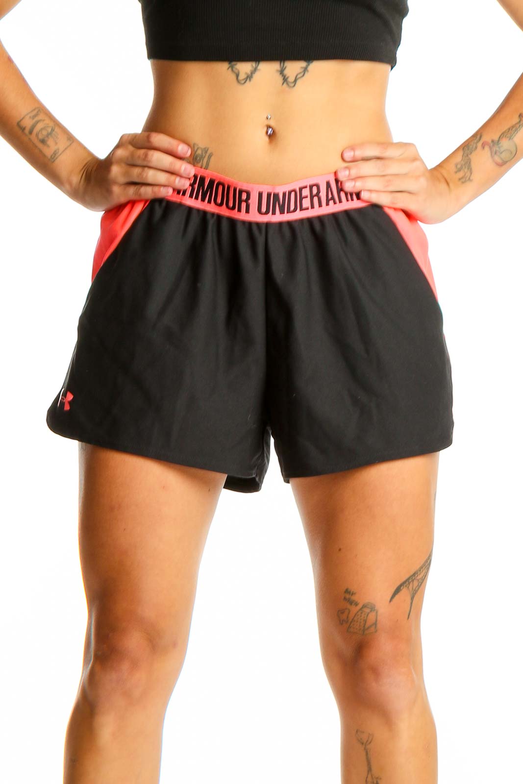 Black and Pink Athletic Shorts Front