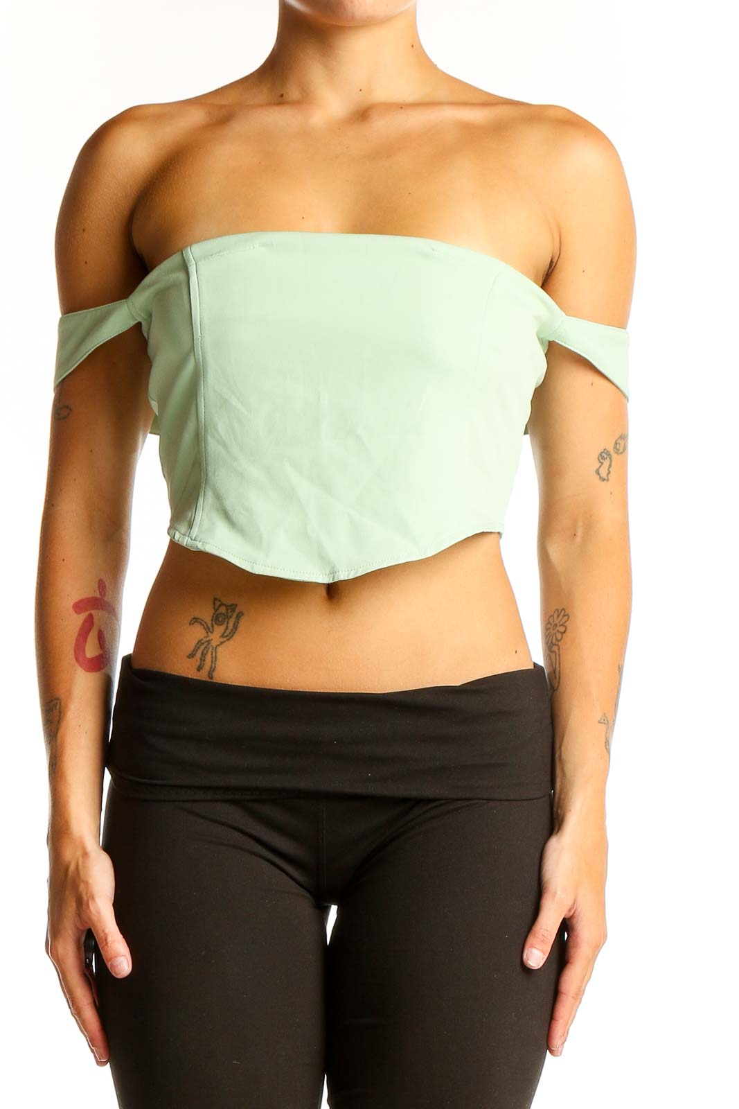 Mint Green Off-Shoulder Crop Top Front