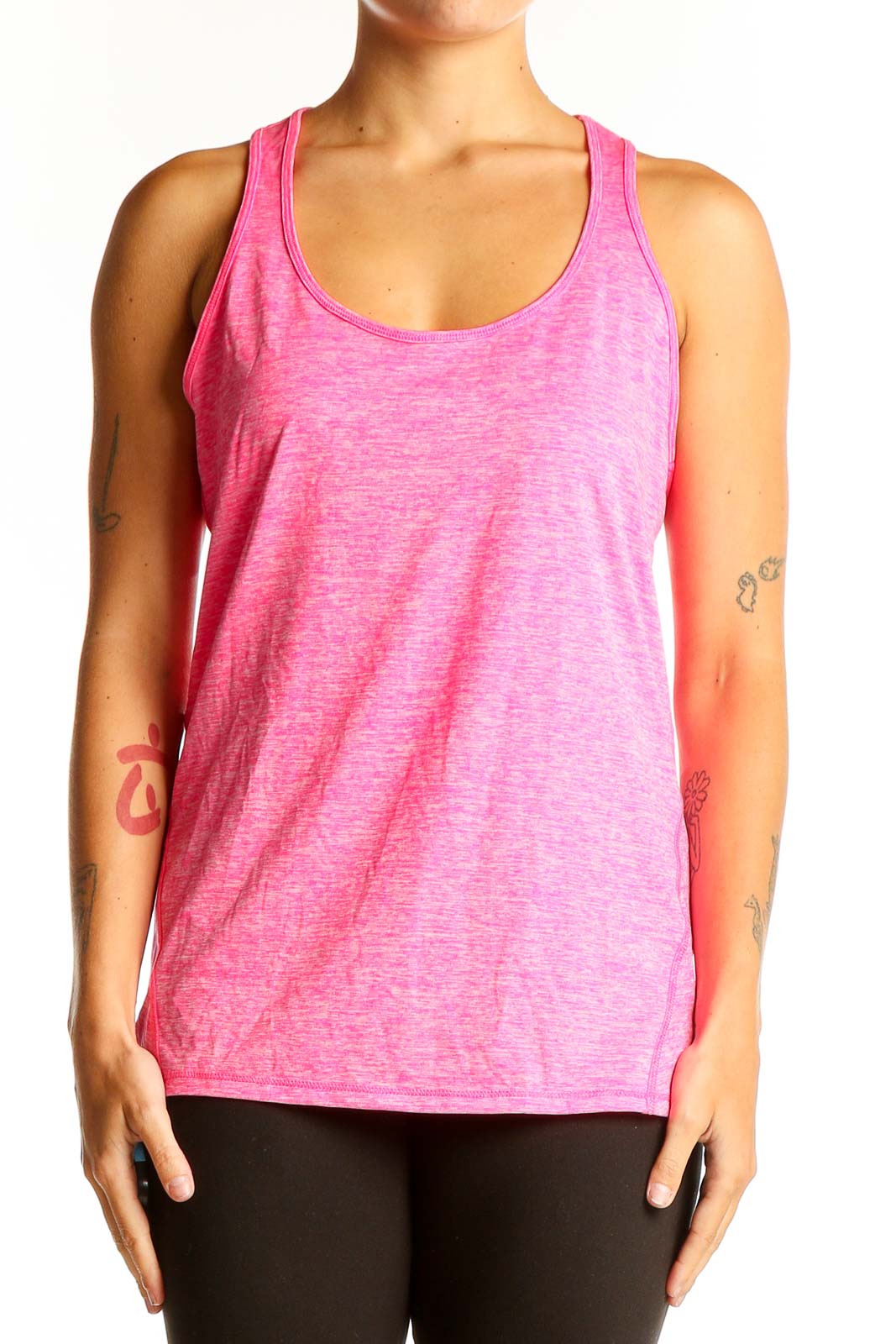 Pink Heathered Racerback Tank Top Front