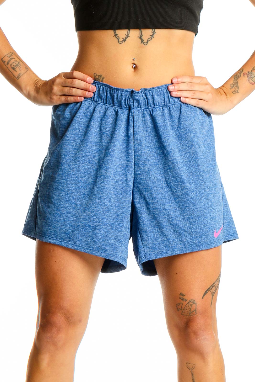Blue Heathered Athletic Shorts Front