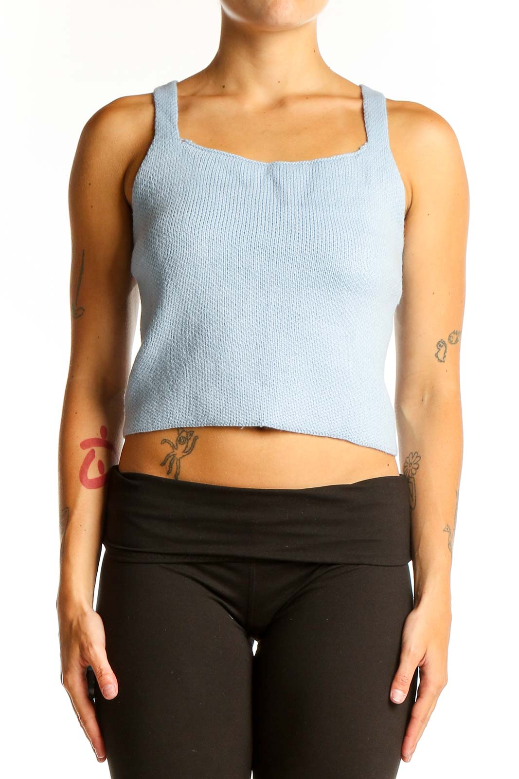 Light Blue Cropped Knit Tank Top Front