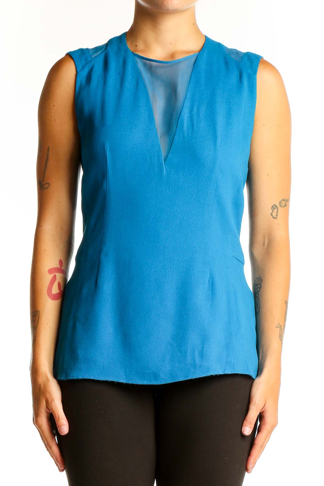 Blue Sleeveless V-Neck Viscose Top Front