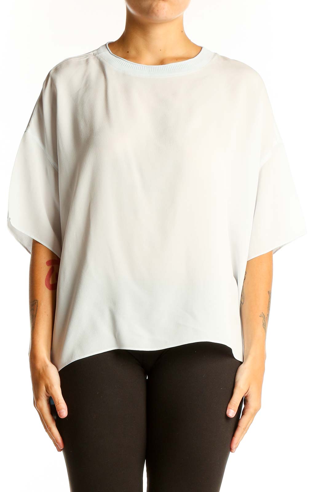 White Silk Oversized Blouse Front