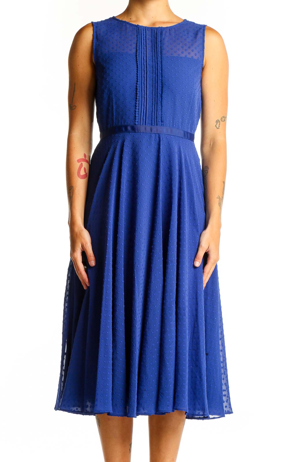 Royal Blue Polka Dot Midi Dress Front