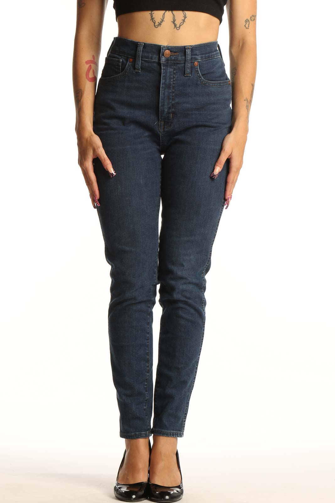 Dark Blue High-Rise Slim Fit Jeans Front
