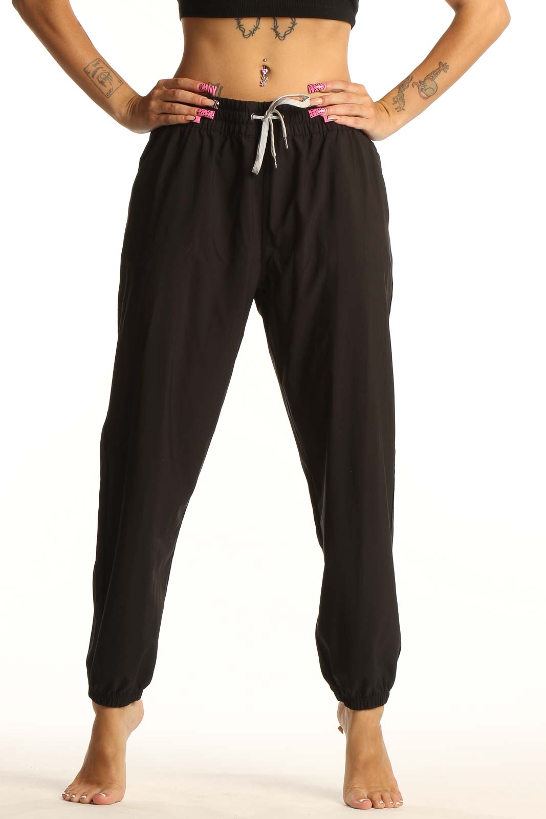 Black Elastane-Polyester Jogger Pants Front