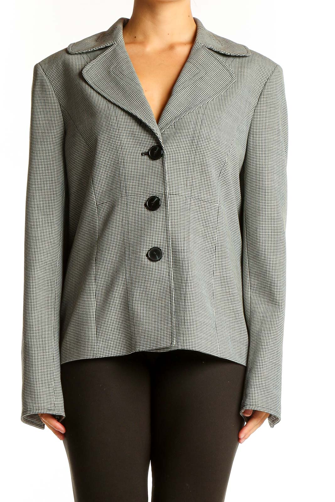 Gray Houndstooth Wool Blend Blazer Front