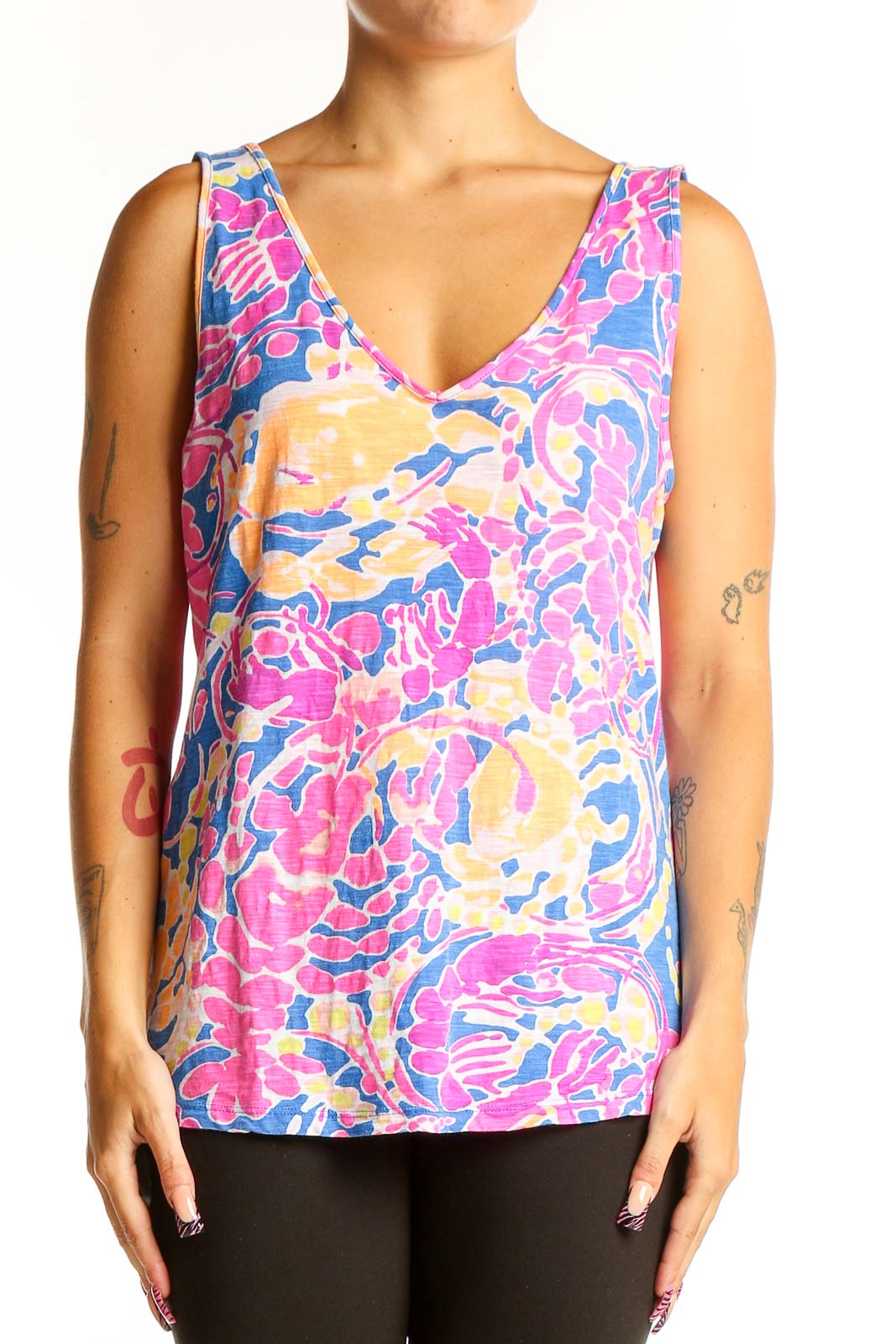 Pink Floral Cotton Tank Top Front