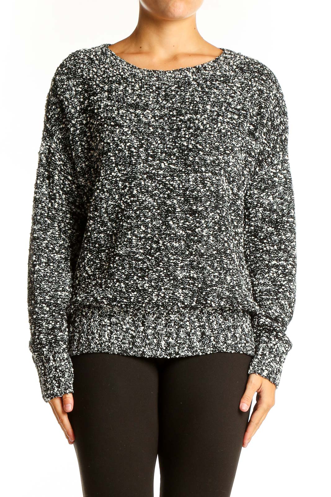 Black and White Marled Knit Sweater Front